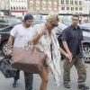 Pamela Anderson et son mari Rick Salomon arrivent à Roskilde sur l'île de Seeland, le 28 juillet 2014.  