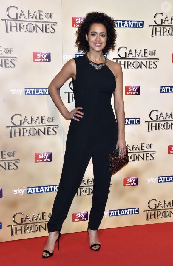 Nathalie Emmanuel à l'avant-première mondiale de la saison 5 de "Game of Thrones" organisée à Londres, le 18 mars 2015.