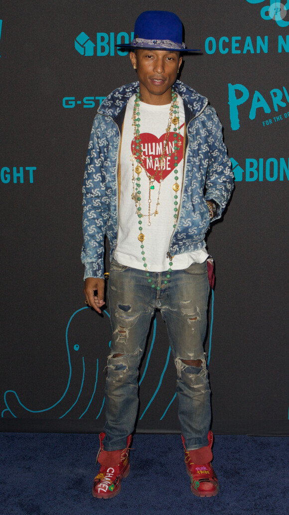 Pharrell Williams assiste à la présentation de la collection RAW For The Oceans par G-Star RAW à New York. Le 5 septembre 2014.