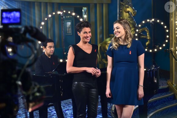 Exclusif - Alessandra Sublet et Louane Emera - Enregistrement de l'émission "La Télé Chante Pour le Sidaction" au théâtre des Folies Bergère à Paris. L'émission sera diffusée sur France 2 le 28 mars 2015