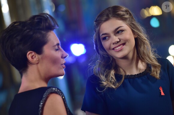 Exclusif - Alessandra Sublet et Louane Emera - Enregistrement de l'émission "La Télé Chante Pour le Sidaction" au théâtre des Folies Bergère à Paris. L'émission sera diffusée sur France 2 le 28 mars 2015