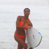 L'ancienne star du porno et fille de l'acteur Laurence Fishburne, Montana Fishburne, se met a nu, pas devant une camera, pour enfourcher une planche de surf a Venice Beach. Le 28 juin 2013 