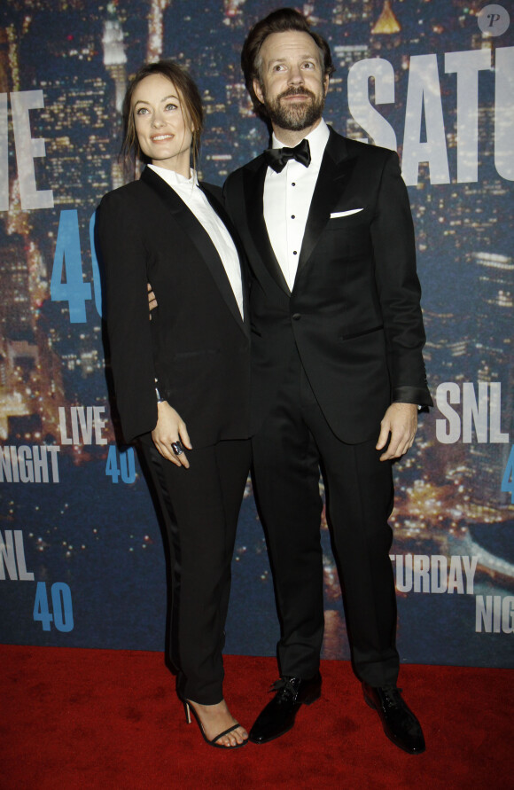 Olivia Wilde et son compagnon Jason Sudeikis - Gala d'anniversaire des 40 ans de Saturday Night Live (SNL) à New York, le 15 février 2015.