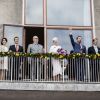 La famille royale au balcon de l'Hôtel de Ville d'Aarhus. La reine Margrethe II de Danemark célébrait le 8 avril 2015 à Aarhus son 75e anniversaire (en date du 16 avril), entourée du prince consort Henrik, du prince Frederik et de la princesse Mary, et du prince Joachim et de la princesse Marie.