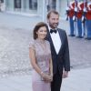 La comtesse Alexandra de Frederiksborg, ex-femme du prince Joachim, et son mari Martin Jorgensen arrivant pour la soirée de gala organisée le 8 avril 2015 à Aarhus pour le 75e anniversaire de la reine Margrethe II.