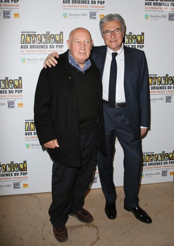 Raymond Depardon et Serge Toubiana - Vernissage de l'exposition Antonioni à la Cinémathèque de Paris le 18 avril 2015.