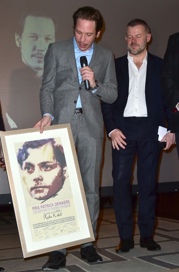 Reda Kateb (gagnant du Prix Patrick Dewaere 2015), Eric Naulleau - La 34e édition des Prix Romy Schneider et Patrick Dewaere au Sofitel Paris Le Faubourg à Paris, le 13 avril 2015.