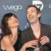 Romane Bohringer et Eric Elmosnino (Globe du meilleur comédien) - La 10ème cérémonie des Globes de Cristal au Lido à Paris, le 13 avril 2015