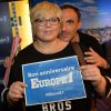 Exclusif - Laurence Boccolini et Nikos Aliagas - Les journalistes et chroniqueurs souhaitent un bon anniversaire à Europe 1 à l'occasion de la journée spéciale des 60 ans de la radio à Paris. Le 4 février 2015.