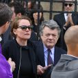  Cendrine Dominguez, Jean-Louis Borloo - Sorties des obs&egrave;ques de Patrice Dominguez en la basilique Sainte Clotilde &agrave; Paris. Le 16 avril 2015 16/04/2015 - Paris 
