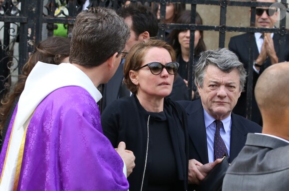 Cendrine Dominguez, Jean-Louis Borloo - Sorties des obsèques de Patrice Dominguez en la basilique Sainte Clotilde à Paris. Le 16 avril 2015 16/04/2015 - Paris