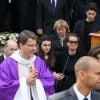 Cendrine Dominguez - Sorties des obsèques de Patrice Dominguez en la basilique Sainte Clotilde à Paris. Le 16 avril 2015