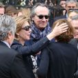  Philippe Lavil, B&eacute;atrice Sch&ouml;nberg et Cendrine Dominguez - Sorties des obs&egrave;ques de Patrice Dominguez en la basilique Sainte Clotilde &agrave; Paris. Le 16 avril 2015 