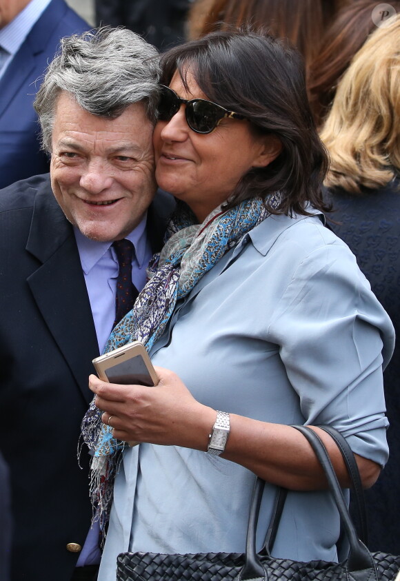 Jean-Louis Borloo et Valérie Expert - Sorties des obsèques de Patrice Dominguez en la basilique Sainte Clotilde à Paris. Le 16 avril 2015 