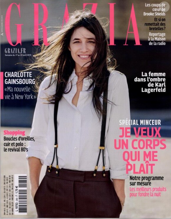 Charlotte Gainsbourg en couverture de Grazia, en kiosques le 17 avril 2015.