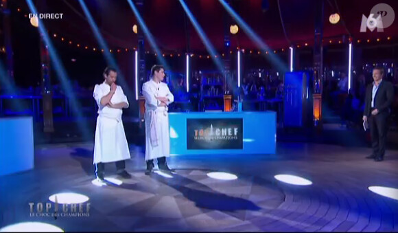 Pierre Augé et Xavier Koenig dans Top Chef, le choc des champions 2015, sur M6, le lundi 20 avril 2015.