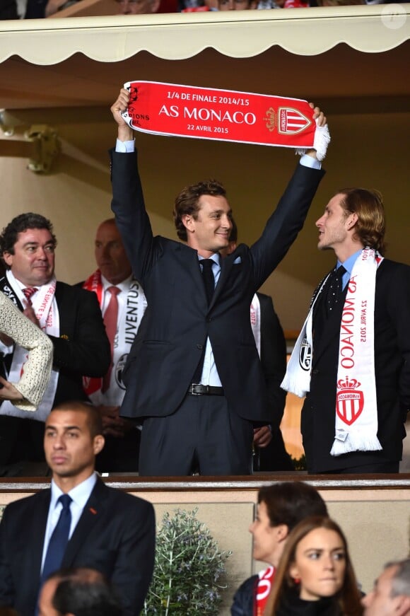 Pierre Casiraghi et son frère Andrea Casiraghi au Stade Louis-II le 22 avril 2015 lors du quart de finale retour de Ligue des Champions entre l'AS Monaco et la Juventus de Turin.