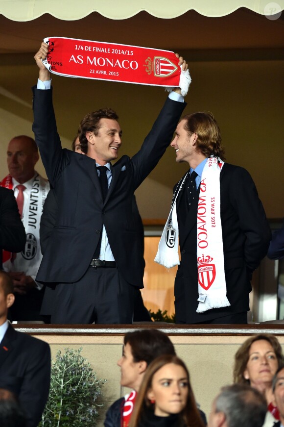 Pierre Casiraghi et son frère Andrea Casiraghi au Stade Louis-II le 22 avril 2015 lors du quart de finale retour de Ligue des Champions entre l'AS Monaco et la Juventus de Turin.