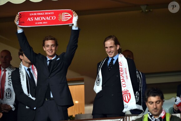 Pierre et Andrea Casiraghi au Stade Louis-II le 22 avril 2015 lors du quart de finale retour de Ligue des Champions entre l'AS Monaco et la Juventus de Turin.