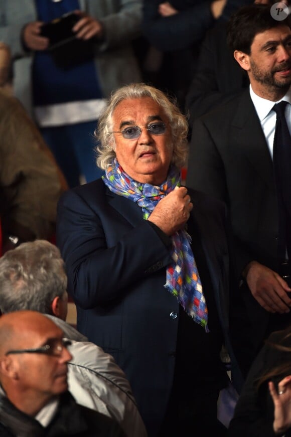 Flavio Briatore et le président de la Juventus de Turin Andrea Agnelli au Stade Louis-II le 22 avril 2015 lors du quart de finale retour de Ligue des Champions entre l'AS Monaco et la Juventus de Turin.