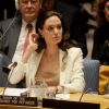 L'actrice Angelina Jolie intervient devant le Conseil de sécurité de l'ONU, en sa qualité d'envoyée spéciale du Haut commissariat de l'ONU, le vendredi 24 avril 2015