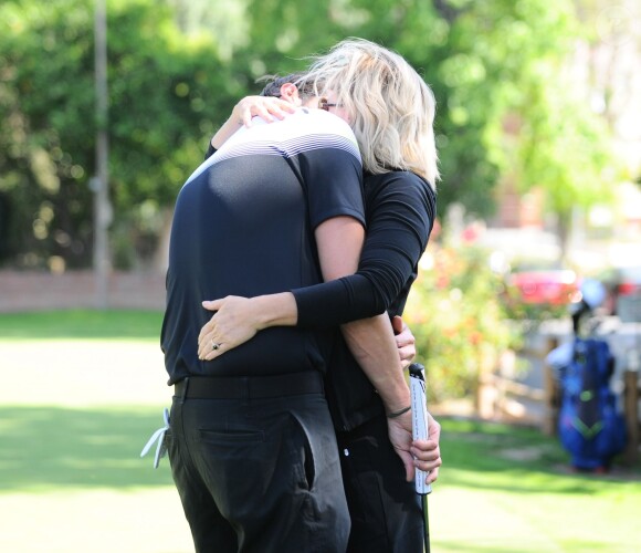 Jennie Garth et son fiancé David Abrams passent la journée au Golf de Calabasas, Los Angeles, le 26 avril 2015