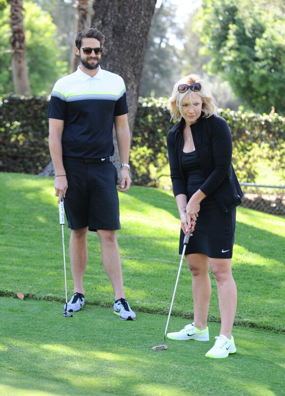 Jennie Garth et son nouveau fiancé David Abrams passent la journée au Golf de Calabasas, Los Angeles, le 26 avril 2015