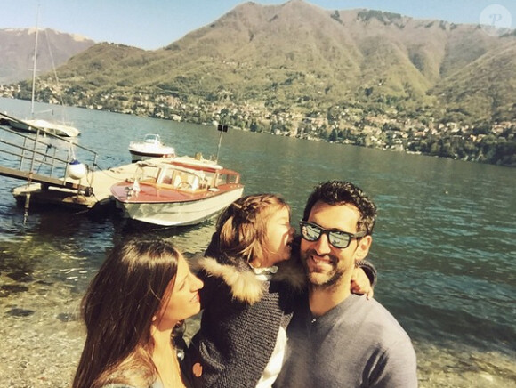 Diego Lopez avec sa femme Iria et leur fille Zoe - 2015