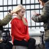 Emma Roberts sur le tournage du film "Nerve" à New York, le 30 avril 2015.