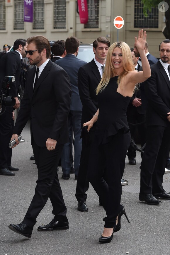Michelle Hunziker et Tomaso Trussardi au 40e anniversaire de la griffe Giorgio Armani à Milan le 30 avril 2015.