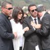 Sa deuxième épouse Sabine Anthony, Alexandre, Xavier et Cédric lors des obsèques de Richard Anthony, le vendredi 24 avril 2015, à Cabris (Alpes-Maritimes)