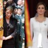 Letizia d'Espagne lors d'une remise de drapeau honorifique à la Garde civile en 2005 / en 2015. Devenue reine entre-temps, l'épouse de Felipe a révolutionné l'exercice !