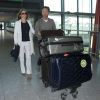 Les jeunes mariés Geri Halliwell et Christian Horner arrivent à l'aéroport de Heathrow en partance pour Cannes, le 16 mai 2015 