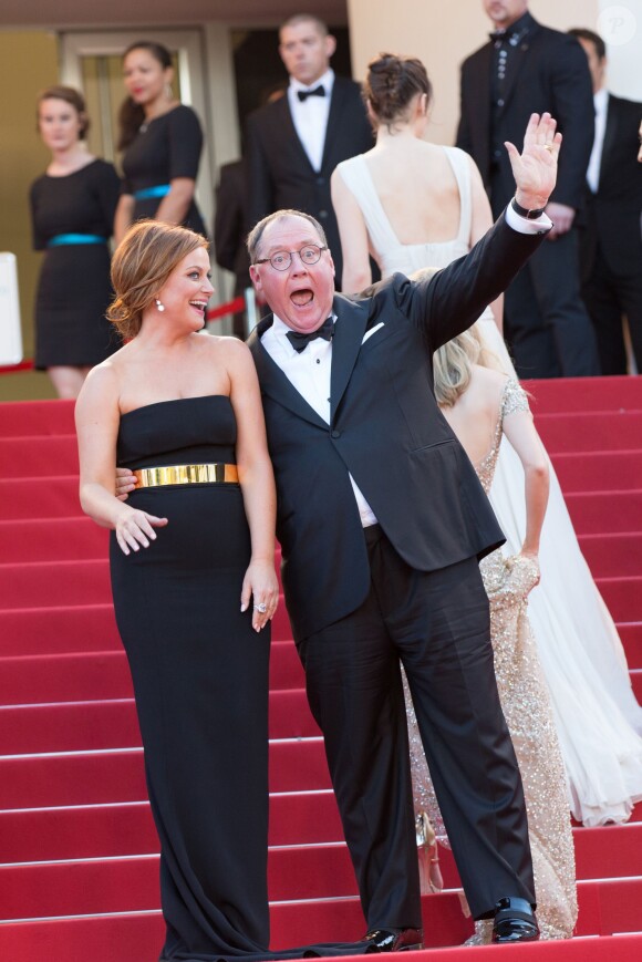 Amy Poelher, John Lasseter - Montée des marches du film "Inside Out" (Vice-Versa) lors du 68e Festival International du Film de Cannes, le 18 mai 2015.