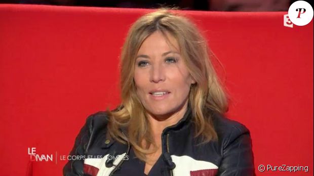 Mathilde Seigner raconte sa rencontre avec son compagnon Mathieu Petit dans l&#039;émission  Le Divan  présentée par Marc-Olivier Fogiel sur France 3. Le 26 mai 2015.