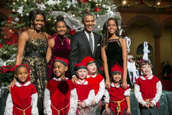 Barack Obama, Michelle Obama, Sasha et Malia, à Washington, le 14 décembre 2014