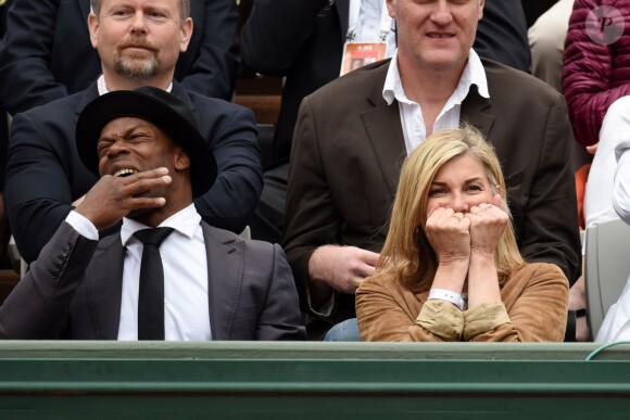 Sylvain Wiltord et Michèle Laroque à Roland-Garros à Paris le 29 mai 2015. 