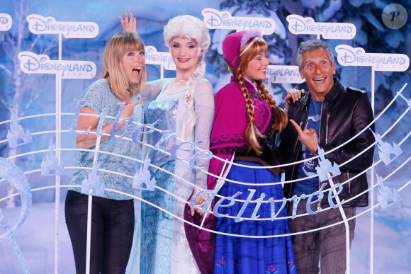 Nagui et sa femme Mélanie Page participent au lancement de la Fête Givrée à Disneyland Paris, à Marne-la-Vallée, le 30 mai 2015.