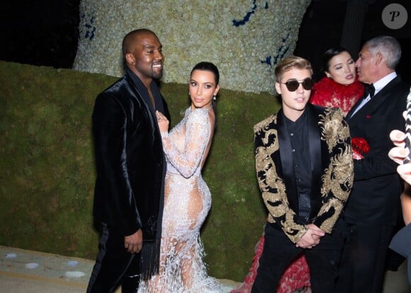 Justin Bieber, Kim Kardashian et Kanye West au Met Gala à New York, le 4 mai 2015.