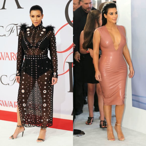 Kim Kardashian, enceinte en robe transparente Proenza Schouler aux CFDA Fashion Awards 2015, s'habille de latex pour son apparition promo à Nashville. Le 2 juin 2015.