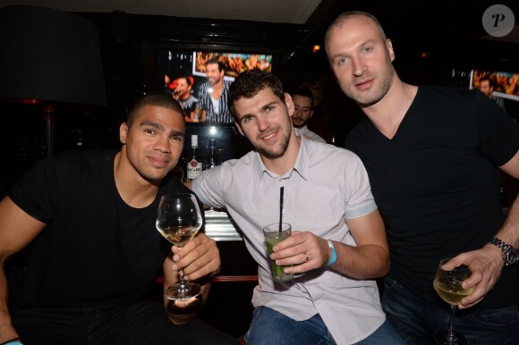 Exclusif - Daniel Narcisse, Jakov Gojun, Thierry Omeyer - L'équipe de handball du Paris Saint-Germain, sacrée championne de France, fête sa victoire au restaurant La Gioia à Paris, le 4 juin 2015.