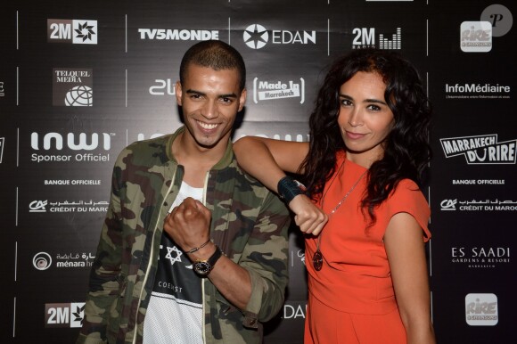 Brahim Zaibat et Aïda Touihri lors de la soirée de gala du 5e Marrakech du Rire, à Marrakech (Maroc), le samedi 13 juin 2015.