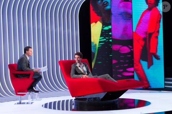 Exclusif - Enregistrement de l'émission Le Divan présentée par Marc-Olivier Fogiel avec le chanteur Mika, le 10 avril 2015.