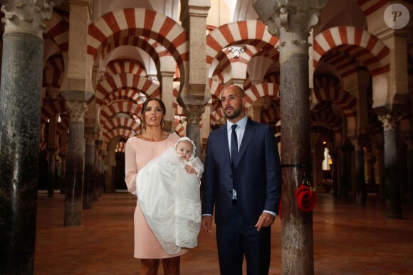 Pepe Reina et sa femme Yolanda à Cordoue le 14 juin 2015 pour le baptême de leur fille Sira (6 mois). 
