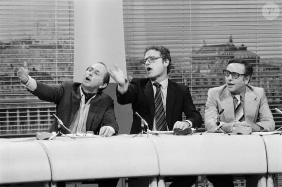 André Gille, Guy Piérauld et Francis Joffo sur un plateau à Paris, le 21 septembre 1981