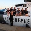 Exclusif - Prix Spécial - No Web No Blog - Brigitte Bardot pose avec l'équipage de Brigitte Bardot Sea Shepherd, le célèbre trimaran d'intervention de l'organisation écologiste, sur le port de Saint-Tropez, le 26 septembre 2014 en escale pour 3 jours à deux jours de ses 80 ans.
