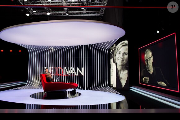 Exclusif - Enregistrement de Le Divan présentée par Marc-Olivier Fogiel avec Claire Chazal en invitée, le 23 mai 2015.
