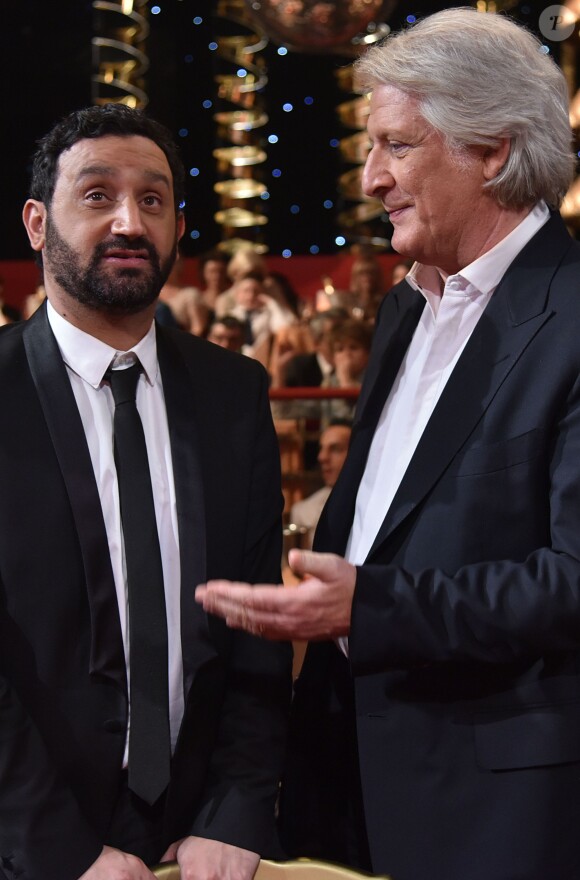 Exclusif - Cyril Hanouna et Patrick Sébastien sur le tournage du Plus grand cabaret du monde, le 28 avril 2015 (diffusion le 26 juin 2015 sur France 2).