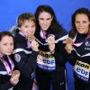 Anna Santamas, Fanny Babou, Mélanie Hénique et Laure Manaudou remportent le Bronze dans le relais 4 x 50 m 4 nages lors des Championnats d'Europe de Natation à Chartres le 25 Novembre 2012.