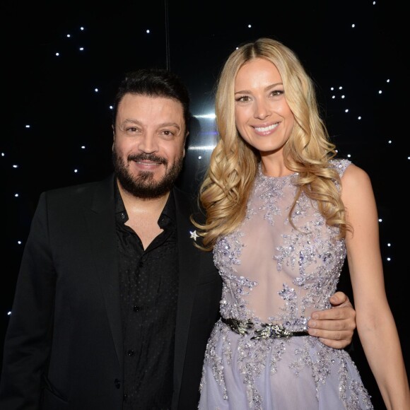 Zuhair Murad et Petra Nemcova lors du défilé Zuhair Murad (collection haute couture automne-hiver 2015-2016) au Palais de Tokyo. Paris, le 9 juillet 2015.